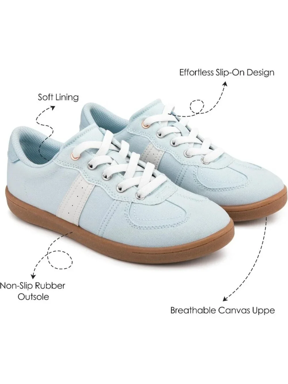 Women's Sky Blue Canvas Shoes Flat Pull On Round Toe Athletic Tennis Sneakers